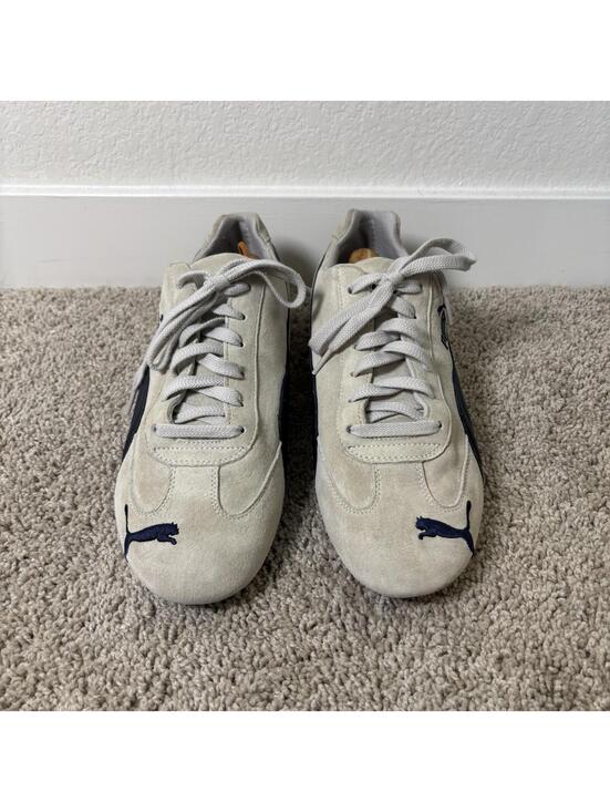 Puma Speed Cat Lace Up Cream Navy Blue Suede Leather Sneakers Mens US Size 11.5